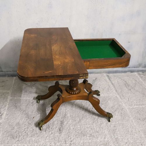 REGENCY ROSEWOOD TEA TABLE WITH FOLDOVER TOP AND ORIGINAL BRASS CASTORS - ADDITIONAL PHOTO 7