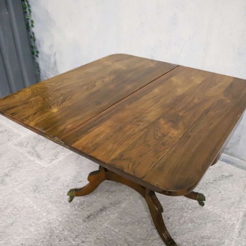 REGENCY ROSEWOOD TEA TABLE WITH FOLDOVER TOP AND ORIGINAL BRASS CASTORS - ADDITIONAL PHOTO 8