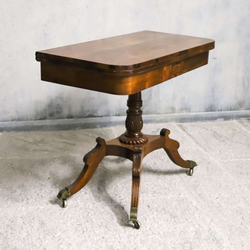 REGENCY ROSEWOOD TEA TABLE WITH FOLDOVER TOP AND ORIGINAL BRASS CASTORS - ADDITIONAL PHOTO 9