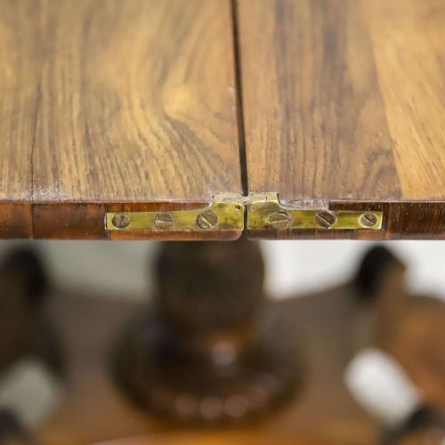 REGENCY ROSEWOOD TEA TABLE WITH FOLDOVER TOP AND ORIGINAL BRASS CASTORS - ADDITIONAL PHOTO 13