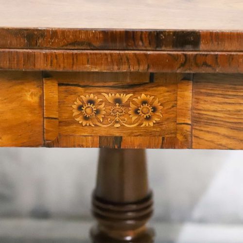 REGENCY ROSEWOOD TEA TABLE WITH FOLDOVER TOP AND ORIGINAL BRASS CASTORS - ADDITIONAL PHOTO 14