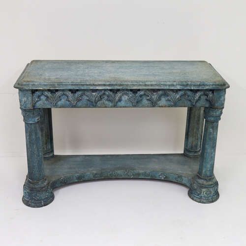 IMPOSING 19THCENTURY PAINTED CONSOLE IN THE GOTHIC TASTE WITH EXCEPTIONAL COLOUR