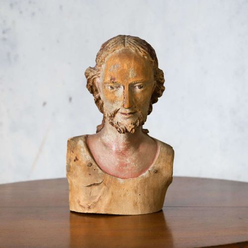 18TH CENTURY POLYCHROME OLIVE WOOD BUST CARVED HEAD OF CHRIST ITALIAN SICILIAN - ADDITIONAL PHOTO 1