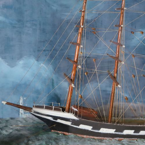 FOURMASTED SAILING SHIP DIORAMA WITH STEAM BARGE TURNERESQUE SEASCAPE - ADDITIONAL PHOTO 4