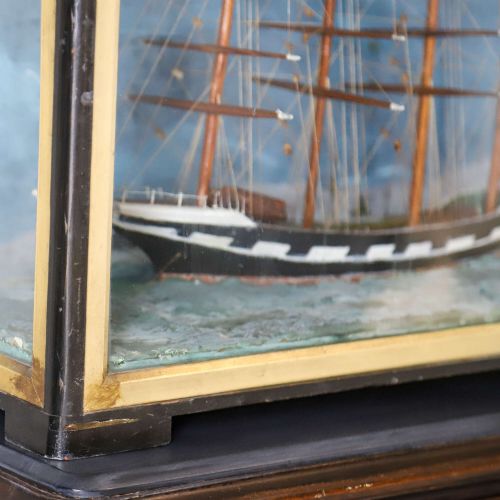 FOURMASTED SAILING SHIP DIORAMA WITH STEAM BARGE TURNERESQUE SEASCAPE - ADDITIONAL PHOTO 6