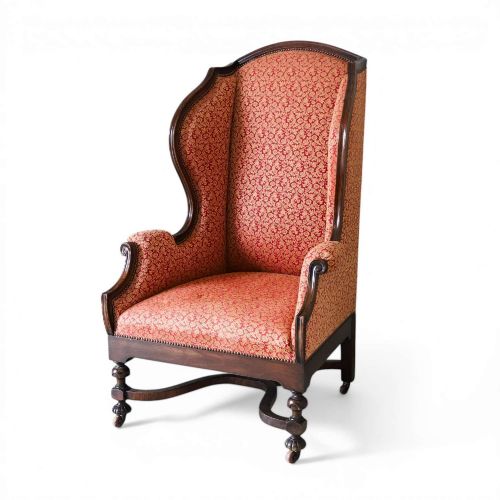 MID19THCENTURY ENGLISH CAROLEAN STYLE WING ARMCHAIR WITH PROVENANCE