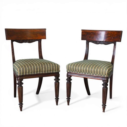 PAIR OF WILLIAM IV MAHOGANY SIDE CHAIRS WITH REGENCY STRIPE UPHOLSTERY C1830