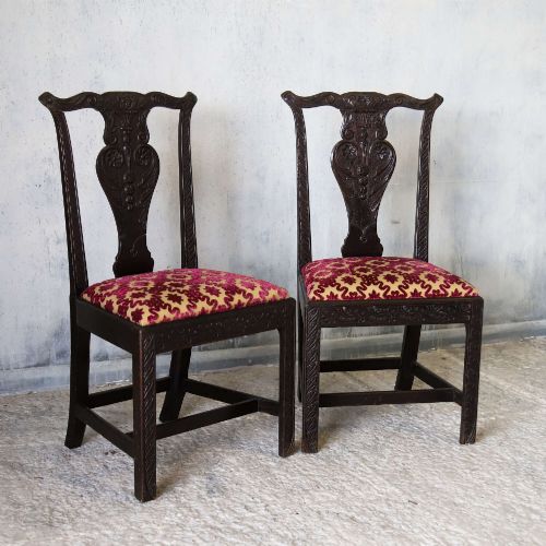 SCOTTISH CARVED OAK SIDE CHAIRS UPHOLSTERED IN ZOFFANY FABRIC 17801810 - ADDITIONAL PHOTO 2