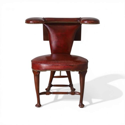 UNUSUAL SHERATON DESIGN READING CHAIR IN RED LEATHER ENGLISH CIRCA 1890
