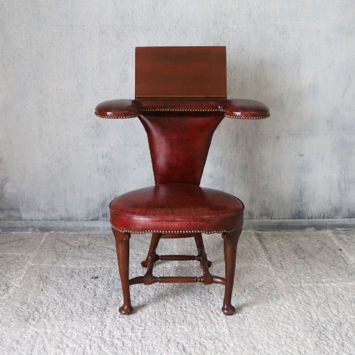 UNUSUAL SHERATON DESIGN READING CHAIR IN RED LEATHER ENGLISH CIRCA 1890 - ADDITIONAL PHOTO 5