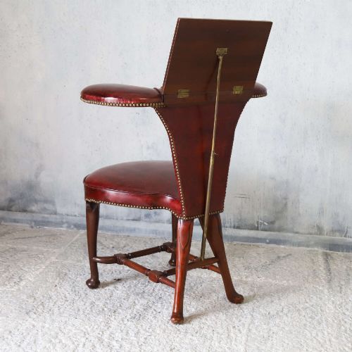 UNUSUAL SHERATON DESIGN READING CHAIR IN RED LEATHER ENGLISH CIRCA 1890 - ADDITIONAL PHOTO 9