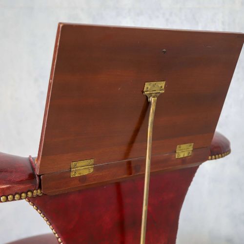 UNUSUAL SHERATON DESIGN READING CHAIR IN RED LEATHER ENGLISH CIRCA 1890 - ADDITIONAL PHOTO 12