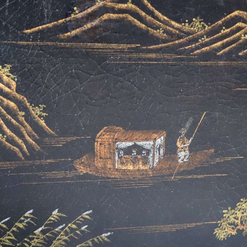 20TH CENTURY ENGLISH JAPANNED COFFEE TABLE WITH DECORATIVE PAINTED SCENES - ADDITIONAL PHOTO 3