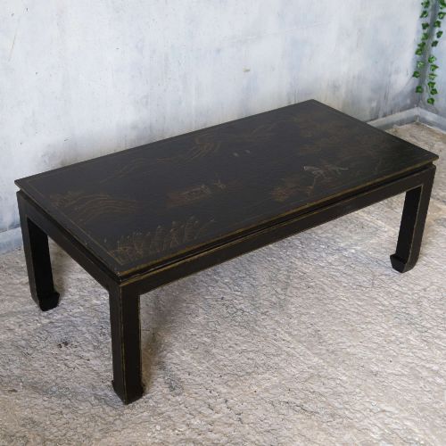 20TH CENTURY ENGLISH JAPANNED COFFEE TABLE WITH DECORATIVE PAINTED SCENES - ADDITIONAL PHOTO 6