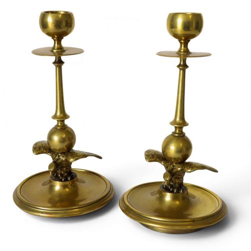 PAIR OF GEORGIAN BRASS EAGLE CANDLESTICKS