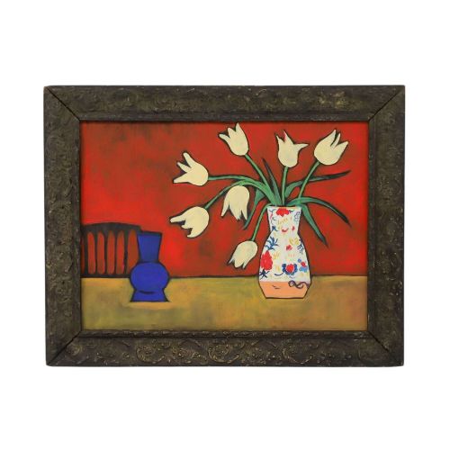 SWEDISH MIDCENTURY STILL LIFE 1930S OIL ON BOARD IN CARVED FRAME