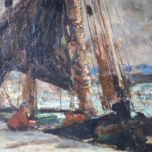 19THCENTURY HARBOUR SCENE OIL ON CANVAS IN GILT FRAME - ADDITIONAL PHOTO 2