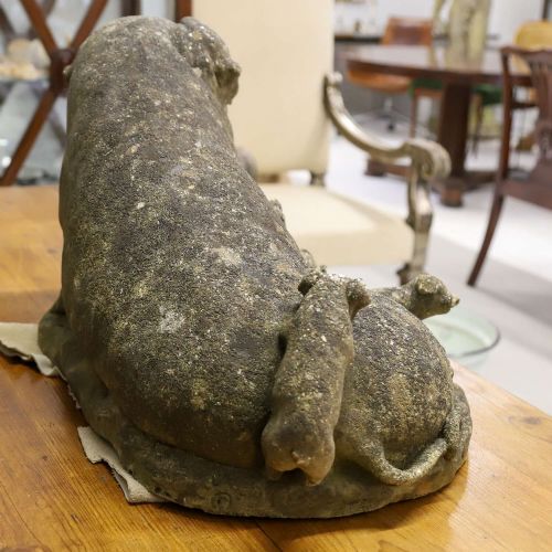 1930S ENGLISH CAST STONE PIG AND PIGLETS GARDEN STATUE LARGE SOW WITH SEVEN PIGLETS - ADDITIONAL PHOTO 8