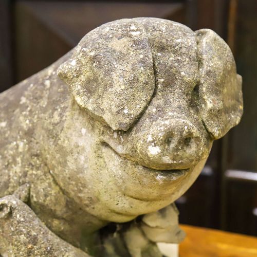 1930S ENGLISH CAST STONE PIG AND PIGLETS GARDEN STATUE LARGE SOW WITH SEVEN PIGLETS - ADDITIONAL PHOTO 9
