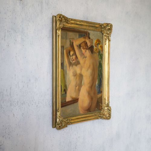 NUDE IN MIRROR OIL PAINTING BY PHILIPPE DE ROUGEMONT 18911965 SWEDEN 1930S40S - ADDITIONAL PHOTO 7