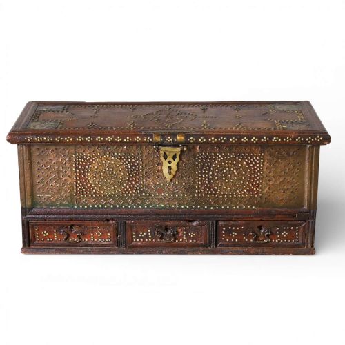 ANTIQUE ZANZIBAR CHEST WITH BRASS STUDWORK DRAWERS CANDLE BOX 19TH CENTURY TEAK