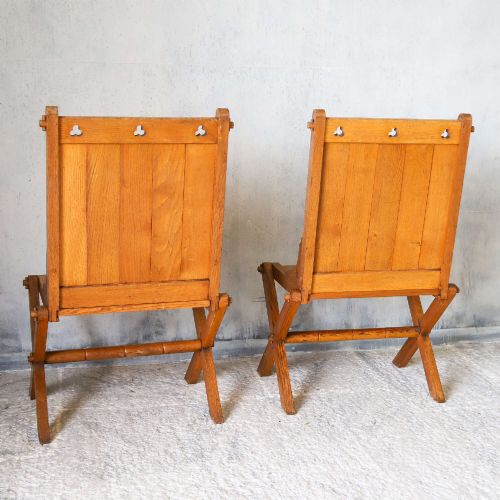 PAIR OF OAK GOTHIC REVIVAL GLASTONBURY CHAIRS WITH TREFOIL DETAILS EARLY 1900S - ADDITIONAL PHOTO 9