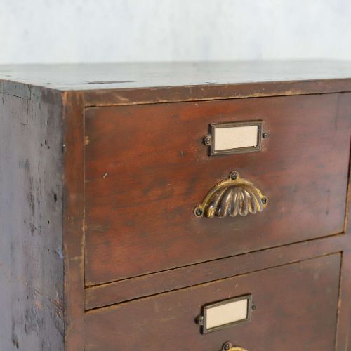 ANTIQUE MAHOGANY BANK OF DRAWERS WITH ORIGINAL SHELL PULLS LABEL HOLDERS C1910 - ADDITIONAL PHOTO 3
