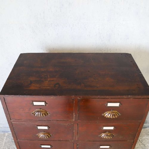 ANTIQUE MAHOGANY BANK OF DRAWERS WITH ORIGINAL SHELL PULLS LABEL HOLDERS C1910 - ADDITIONAL PHOTO 5
