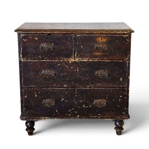 ART NOUVEAU PINE CHEST OF DRAWERS IN ORIGINAL BROWN SCUMBLE PAINT ENGLAND C1900