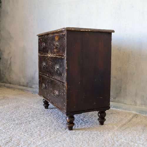 ART NOUVEAU PINE CHEST OF DRAWERS IN ORIGINAL BROWN SCUMBLE PAINT ENGLAND C1900 - ADDITIONAL PHOTO 4