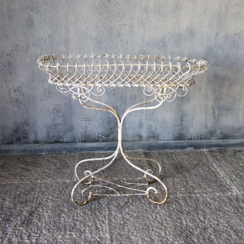 19TH CENTURY ENGLISH WROUGHT IRON PLANT STAND WITH SCROLLWORK AND LATTICE BASKET TOP - ADDITIONAL PHOTO 1