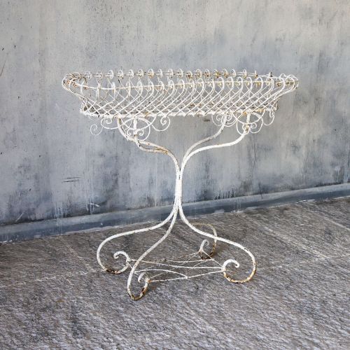 19TH CENTURY ENGLISH WROUGHT IRON PLANT STAND WITH SCROLLWORK AND LATTICE BASKET TOP - ADDITIONAL PHOTO 2