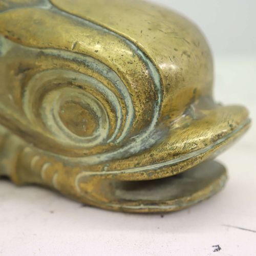 LARGE CLASSICAL ANTIQUE 19TH CENTURY BRASS MYTHICAL DOLPHIN SCULPTURE - ADDITIONAL PHOTO 3