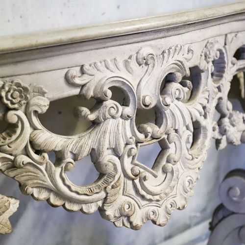 PAIR OF 1930S FRENCH HANDCARVED WALL CONSOLE TABLES IN ANTIQUE WHITE FINISH - ADDITIONAL PHOTO 8