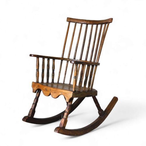 19TH CENTURY PRIMITIVE VERNACULAR ENGLISH COMBBACK ROCKING CHAIR ASH SYCAMORE C1840