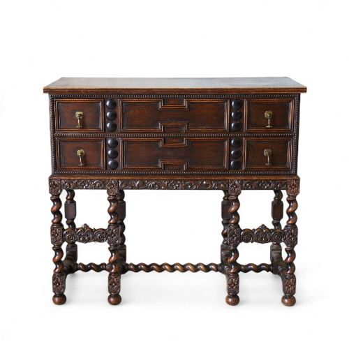 1930S ENGLISH OAK SIDEBOARD CAROLEAN REVIVAL FINELY CARVED WITH BARLEYTWIST SUPPORTS