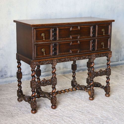 1930S ENGLISH OAK SIDEBOARD CAROLEAN REVIVAL FINELY CARVED WITH BARLEYTWIST SUPPORTS - ADDITIONAL PHOTO 1