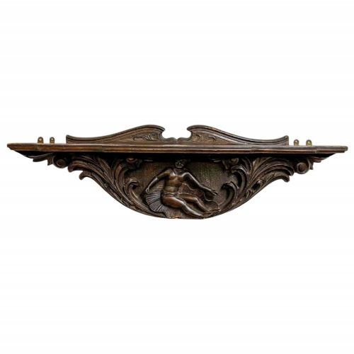 ANTIQUE OAK CARVED OVERDOORPEDIMENT WITH SHELF CIRCA 1900