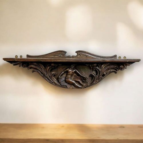 ANTIQUE OAK CARVED OVERDOORPEDIMENT WITH SHELF CIRCA 1900 - ADDITIONAL PHOTO 1