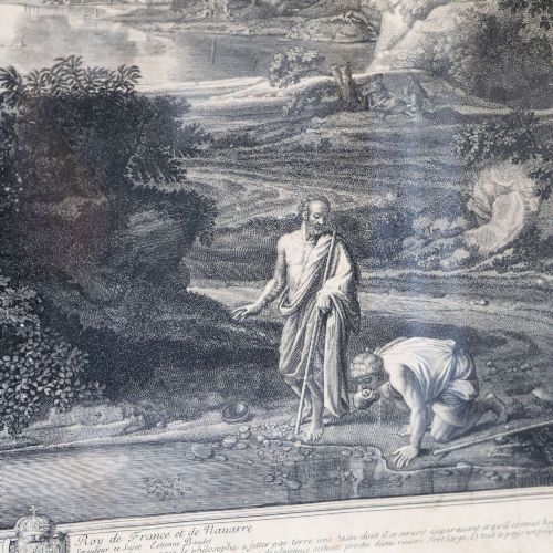 18TH CENTURY FRENCH ENGRAVING 'LANDSCAPE WITH DIOGENES' BY TIENNE BAUDET ORIGINAL FRAME - ADDITIONAL PHOTO 3