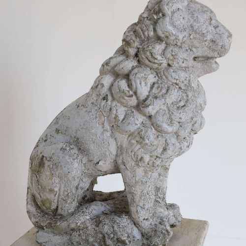COMPOSITE STONE LION CIRCA 1930 ORIGINAL OLD PAINT - ADDITIONAL PHOTO 3