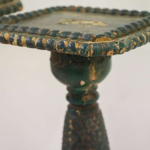 PAIR OF DECORATIVE ANTIQUE TORCHIRES IN ORIGINAL GREEN PAINT - ADDITIONAL PHOTO 5