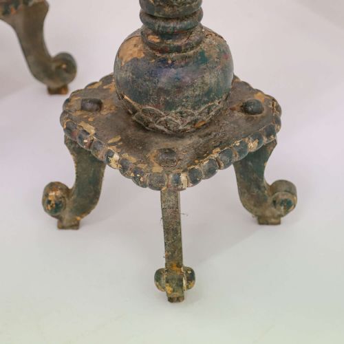 PAIR OF DECORATIVE ANTIQUE TORCHIRES IN ORIGINAL GREEN PAINT - ADDITIONAL PHOTO 7