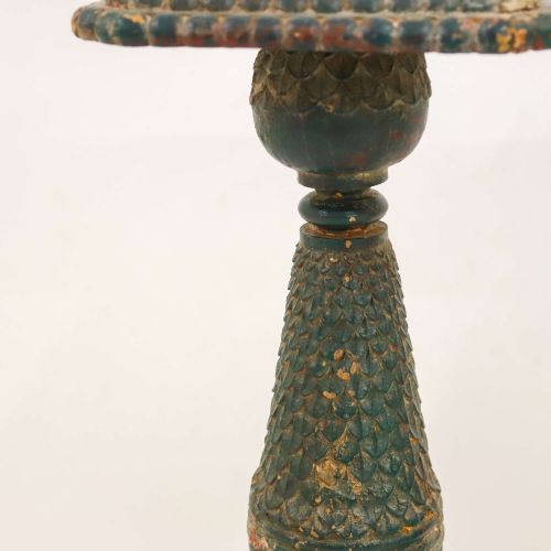 PAIR OF DECORATIVE ANTIQUE TORCHIRES IN ORIGINAL GREEN PAINT - ADDITIONAL PHOTO 8
