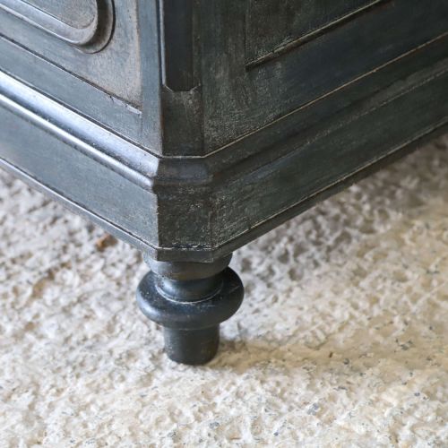 fig 9. A late 19th-century French Louis XVI Revival chest of drawers painted in slate blue with four drawers featuring decorative brass hardware.