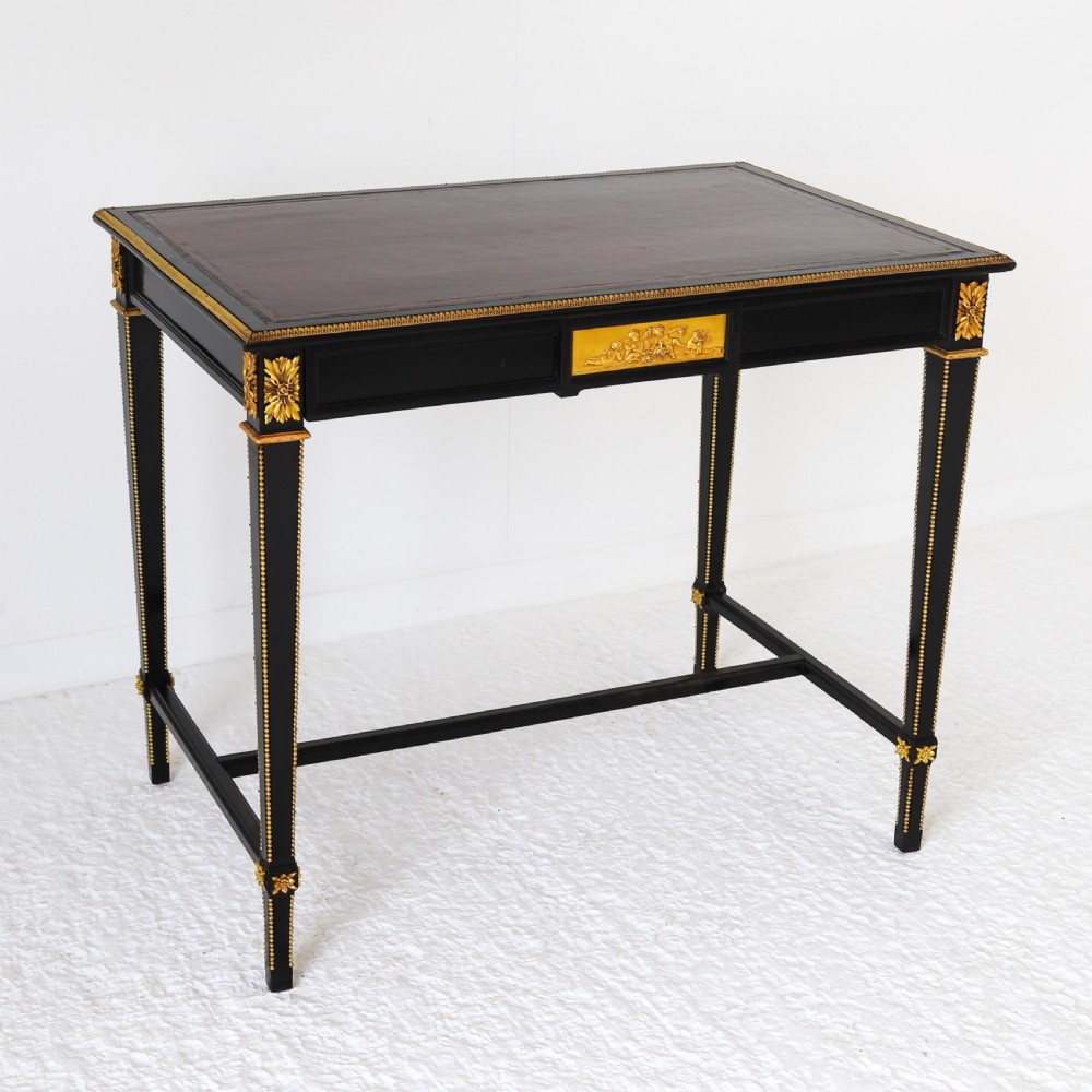 French Ebonised Writing Table with Burgundy Leather Top