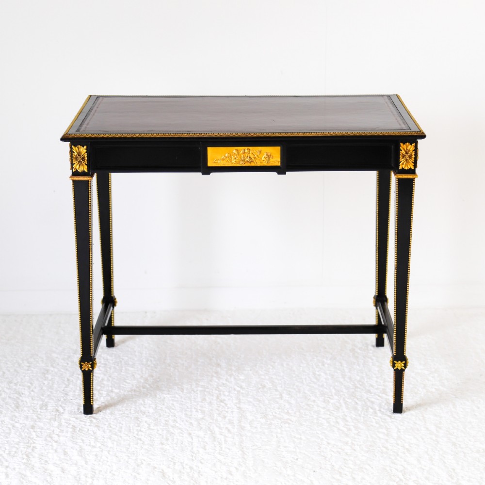 French Ebonised Writing Table with Burgundy Leather Top View II
