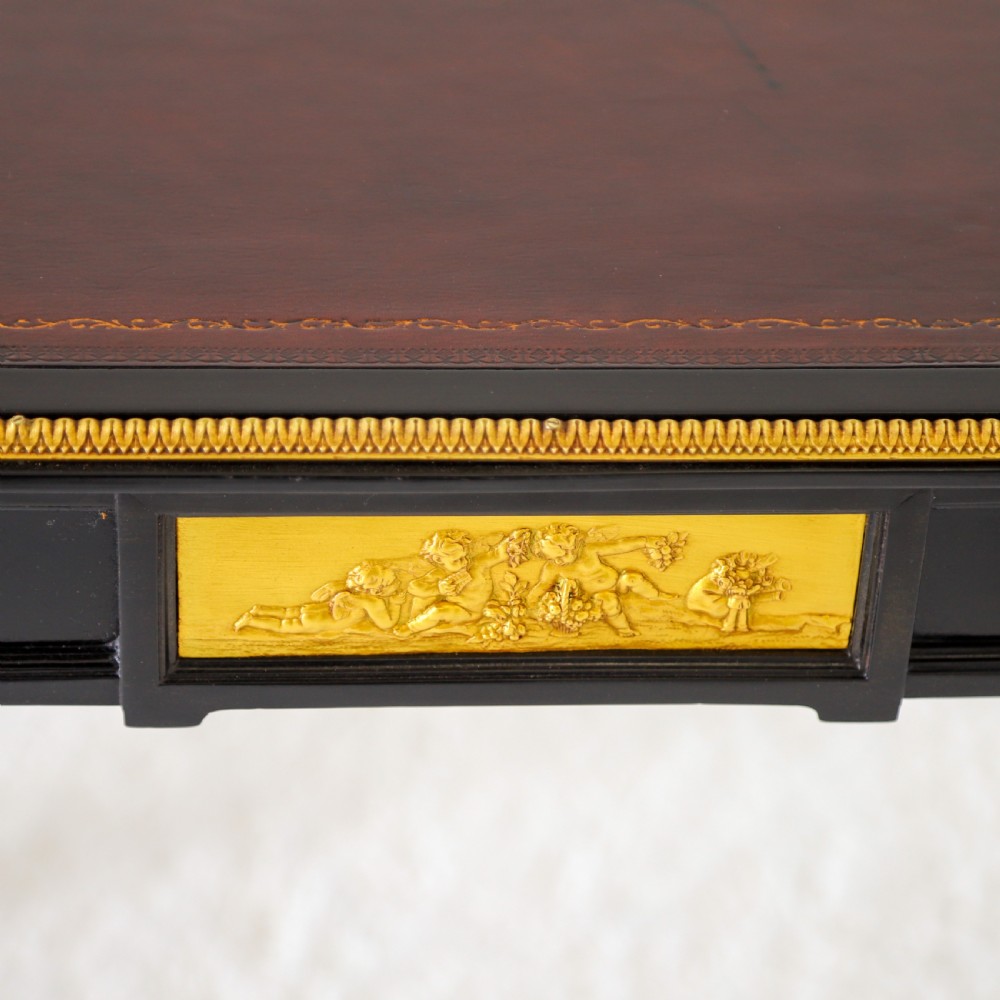 French Ebonised Writing Table with Burgundy Leather Top View III