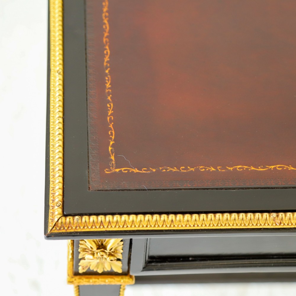 French Ebonised Writing Table with Burgundy Leather Top View IV