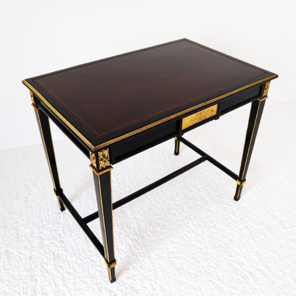 French Ebonised Writing Table with Burgundy Leather Top View VIII